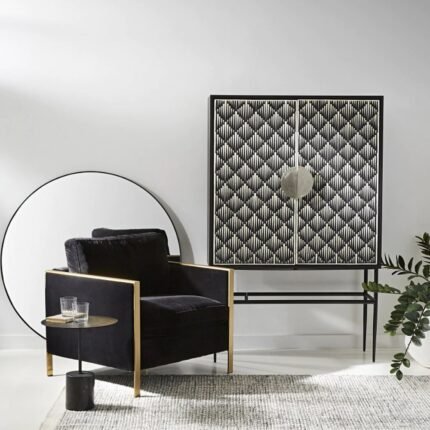 Rajasthani Bone Inlay Bar Cabinet Black