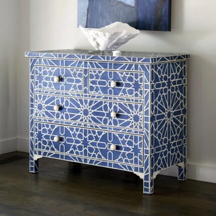 Udaipuri Bone Inlay Chest Of 4 Drawers Blue