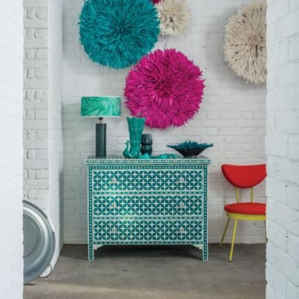 Udaipuri Bone Inlay In Star Design Chest Of 3 Drawer Green