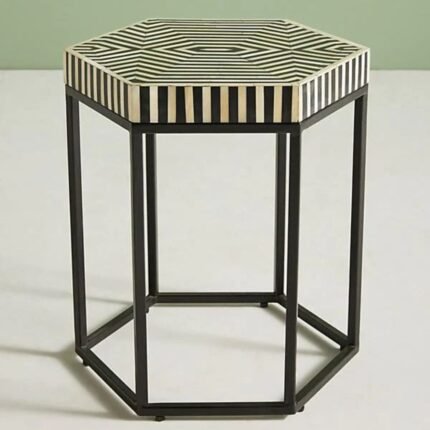 Rajasthani Bone Inlay Side Table Black