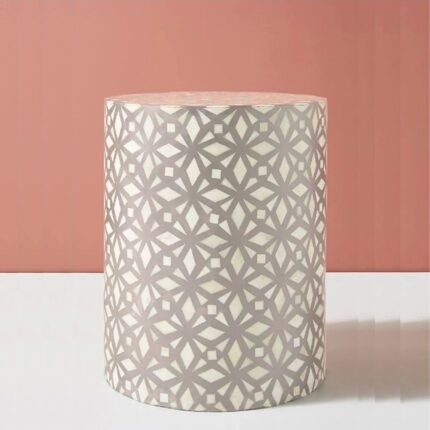 Rajasthani Bone Inlay Diamond Design Round End Table