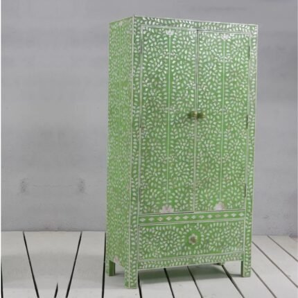 Udaipuri Mother Of Pearl Armoire Green Wardrobe