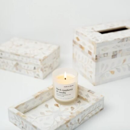 Ajmeri Mother of Pearl Inlay Floral White Tray