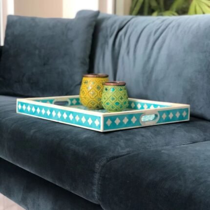 Bone Inlay Floral Teal Color Tray