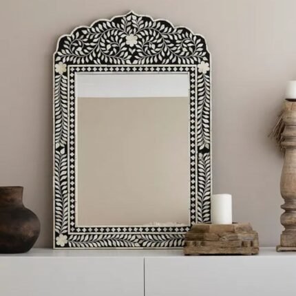 Rajasthani White Handmade Bone Inlay Wall Mirror