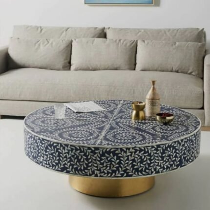 Bone Inlay Round Blue Coffee Table