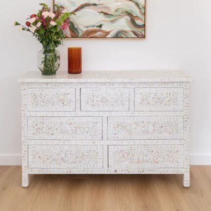 Jaipuri Mother of Pearl Floral Chest 7-Drawers