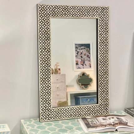 Rajasthani Bone Inlay Geometric Rectangle Mirror