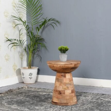Jaipuri Mango Wooden Round Side Table Mushroom Style