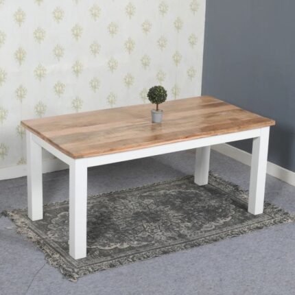 Jaipuri Solid Mango Wood White Dining Table 170Cm