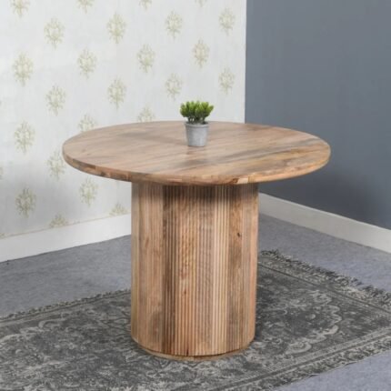 Jodhpuri York Natural Solid Wood Round Dining Table