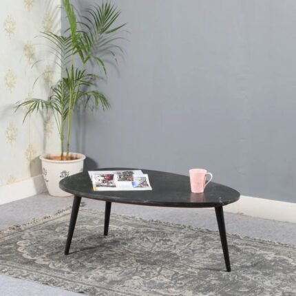 Rajasthani Coffee Table With Black Marble Top & Metal Legs