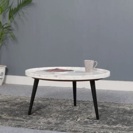 Jaipuri York Coffee Table With Marble Top And Metal Legs