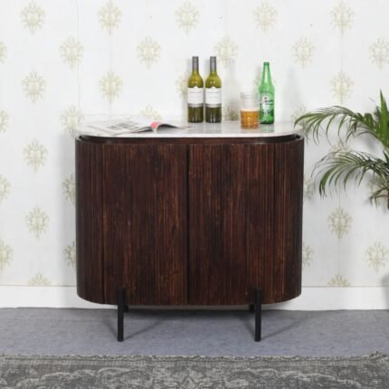 Jodhpuri Mango Wood Sideboard/Drinks Cabinet With Marble Top & Metal Legs