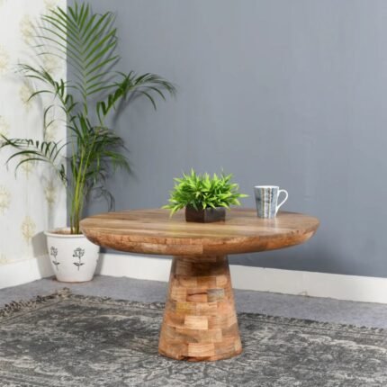 Jodhpuri Mango Wooden Round Coffee Table Mushroom Style