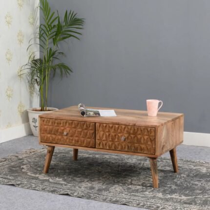 Nagori Light Mango Wood Coffee Table with 2 Drawers