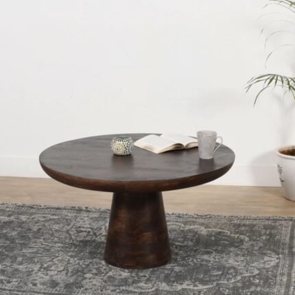 Nagori Natural Solid Dark Mango Wood Round Coffee Table