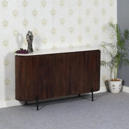 Rajasthani Mango Wood Sideboard With Marble Top & Metal Legs