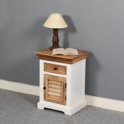 Jodhpuri Solid Mango Wood White Bedside Cabinet