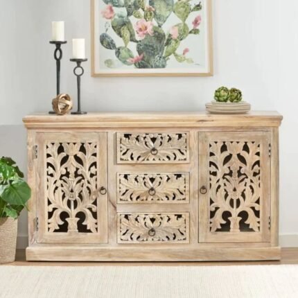 Hand Carved Wooden Sideboard
