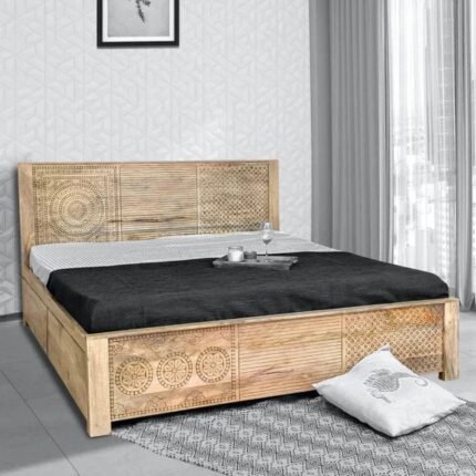 Hand-carved Indian Design Wooden Bed