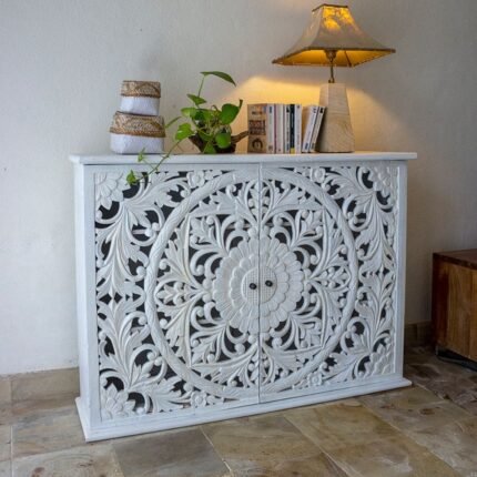 White Wooden Carved Sideboard