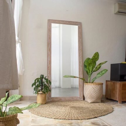 Hand Carved Mirror Natural Wash