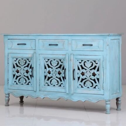 Mango Wood Vintage Carved Cabinet and Sideboards With 3 Drawers