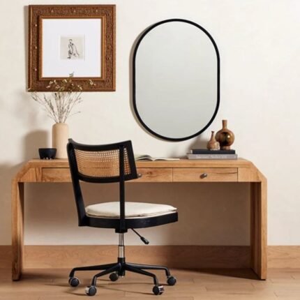 A natural mango solid wood study table featuring three integrated drawers and a chamfered edge design - Modera Furnish.