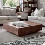A natural finish solid wood square coffee table with bold block legs and an 80 cm surface - Modera Furnish.