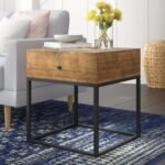 Industrial black solid wood and metal drawer end table for luxury contemporary interiors - Modera Furnish