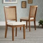 Solid wood dining chairs with natural cane backrest and distressed oak finish for dining spaces - Modera Furnish