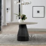 Solid wood round dining table with pedestal base in modern contemporary style – Modera Furnish