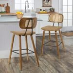 Solid wood mid-century bar stools with tall backrest and off-white finish for kitchen counters – Modera Furnish
