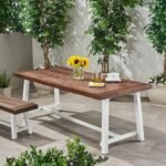 Luxury teak dining table with natural wood top and white metal base – Modera Furnish