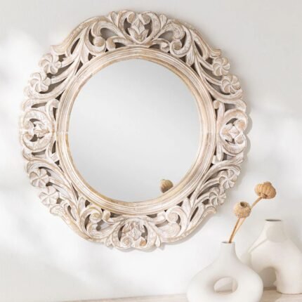 Round Mango Wood Wall Mirror Zargor