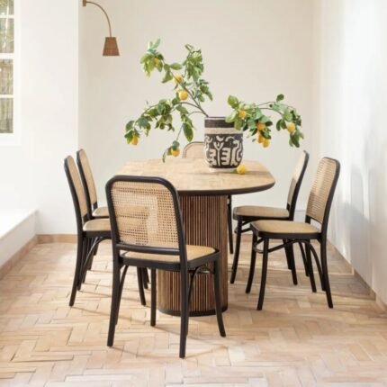 Dining Chair in Birch Black / Rattan