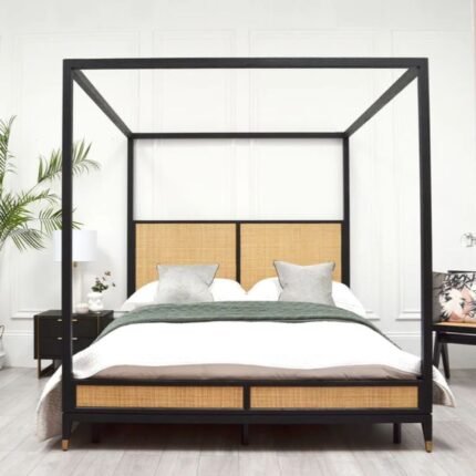 Lucia Solid Wood Rattan 4 Poster Bed