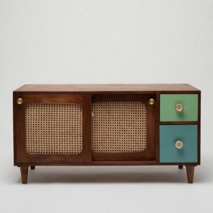 Rattan Solid Wood TV Cabinet