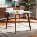 Walnut wood dining table with faux marble tabletop in mid-century modern style – Modera Furnish