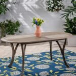 Stunning teak wood dining table in elegant gray finish with modern oval design – Modera Furnish