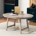 Round extendable solid wood dining table in grey farmhouse style – Modera Furnish