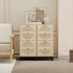Modern cane-front solid wood 4-drawer chest set in natural finish – Modera Furnish