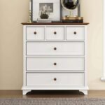 Stylish white painted 6-drawer wooden chest with natural top – Modera Furnish