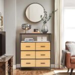 Industrial 6-drawer chest with black metal frame and tan wood drawers – Modera Furnish