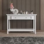 Luxury white solid wood console table with drawer and lower shelf – Modera Furnish