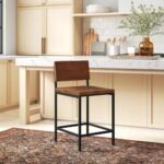 Solid wood and metal bar stool with Java Pine finish in industrial contemporary style - Modera Furnish
