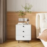 Luxury modern white 3-drawer bedside table with black legs – Modera Furnish