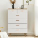 White oak solid wood 6-drawer chest with wooden handles and tall modern design – Modera Furnish