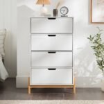 Luxury minimal white solid wood 4-drawer chest with natural legs – Modera Furnish